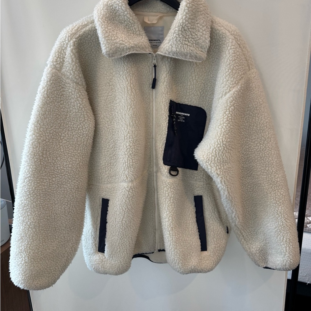Women's Cream Sherpa Jacket with Navy Accents